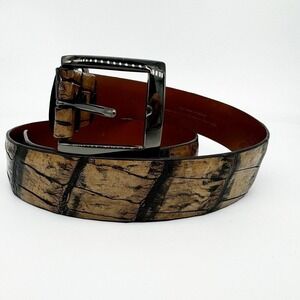 John Hill Men Genuine American Alligator Belt Size 33 Brown Black Exotic Luxury